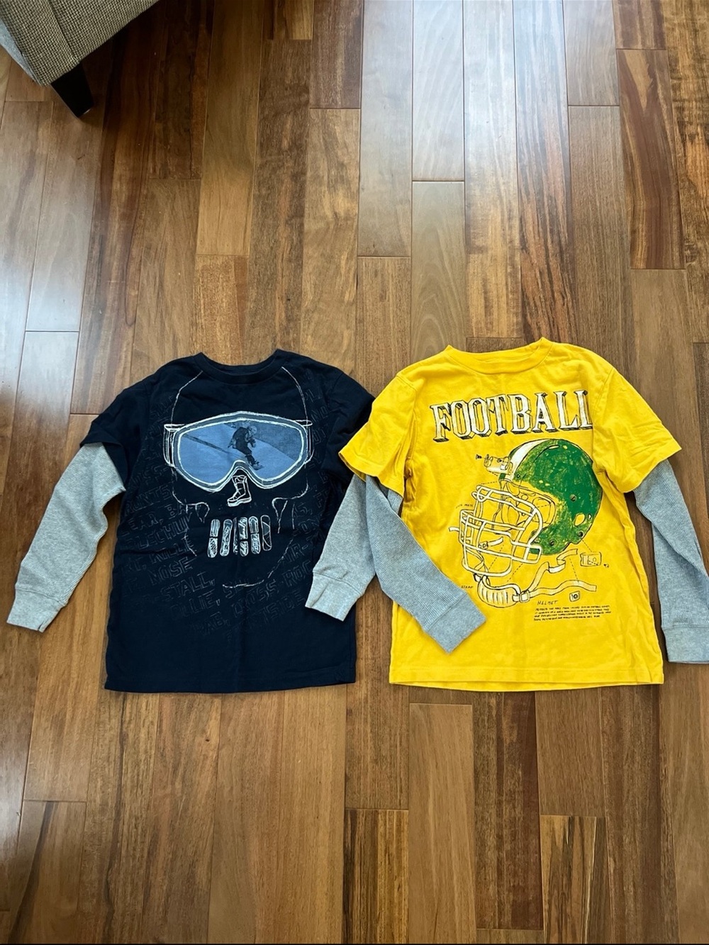 Yellow Football Graphic Layered-Look Long Sleeve Tee - Kids